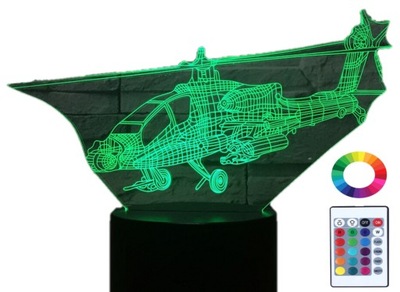 Lampka Nocna 3D LED Helikopter Samolot Grawer Imię
