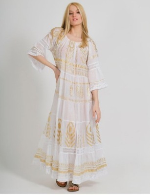 Ble Długa sukienka w stylu greckim boho biała 100% bawełna one size_OUTLET