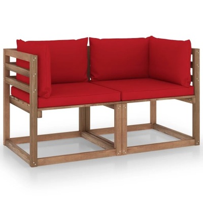 Ogrodowa sofa 2-osobowa z palet, z czerwonymi podu