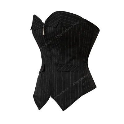 Striped Corset Top Black Strapless Corset Zip Fron