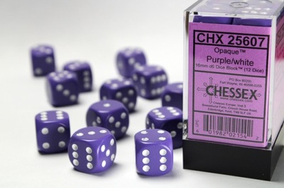 CHESSEX Opaque Kości k6 16mm (12szt.) Purple/white