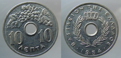 7152. GRECJA, 10 LEPTA, 1954 MENNICZA