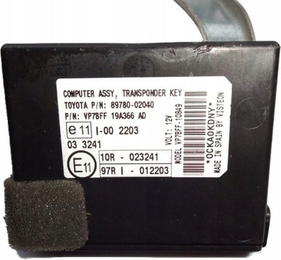 MODUŁ ASSY TRANSPONDER TOYOTA AURIS 89780-02040