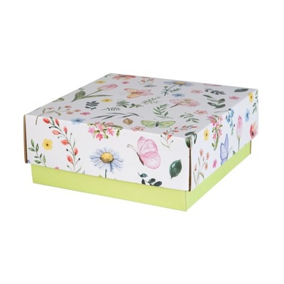 Pudełko Na Prezent z Kwiatami Zielone 20x20x8,5cm
