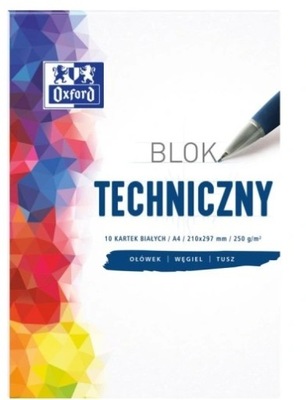 BLOK TECHNICZNY OXFORD A4 10K 250G BIAŁY