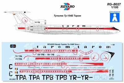 Decals Tupolev Tu-154B Tarom dla Veb Plasticart - Revaro RG-B027 1/100