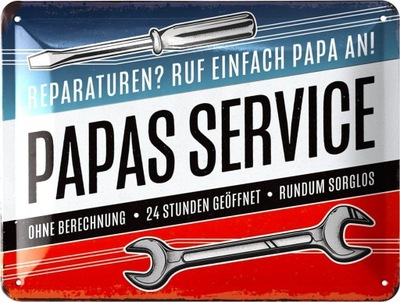 LANOLU Retro plakietka blaszana PAPA'S SERVICE - Znak warsztatowy Tata 15x2 