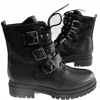 BOTKI DAMSKIE CZARNE TRAPERY OCIEPLANE 38