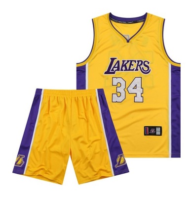 Strój sportowy z haftowanej koszulki Lakers O'Neal nr 34 do koszykówki