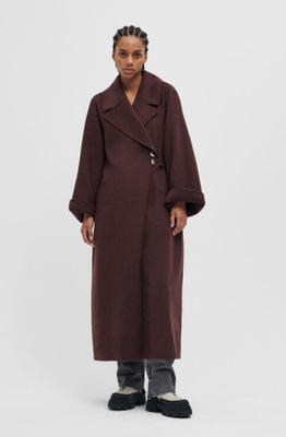 GANNI płaszcz 38 M WRAP WOOL MAXI COAT