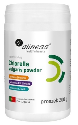 CHLORELLA VULGARIS PROSZEK 200g W PROSZKU EKOLOGICZNA ŻELAZO CYNK ALINESS