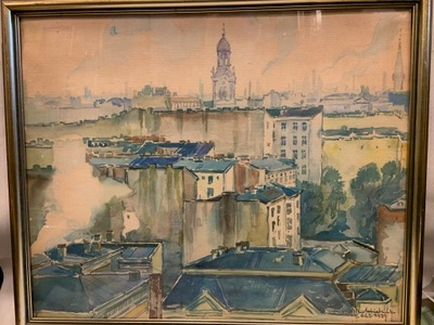 AKWARELA MIECZYSŁAW KOŚCIELNIAK ŁÓDŹ 1939 R