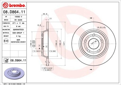 ДИСКИ ТОРМОЗНЫЕ ТОРМОЗНЫЕ ЗАД BREMBO 08.D864.11 08D86411