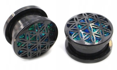Tunel plug odkręcany czarny stalowy kryształ opal kryształki 10mm