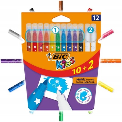 BIC Kids FLAMASTRY MAGICZNE Pisaki Zmazywalne 10 kolorów + 2 wymazywacze