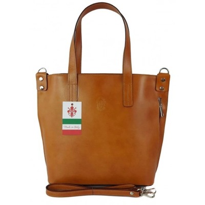 Włoska torebka skórzana na ramię ,per mieści A4 ,Vera Pelle ,Camel,