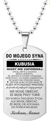 NIEŚMIERTELNIK DLA MOJEGO SYNA NASZYJNIK GRAWER