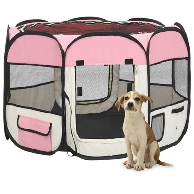 Składany kojec dla psa, z torbą, różowy, 90x90x58