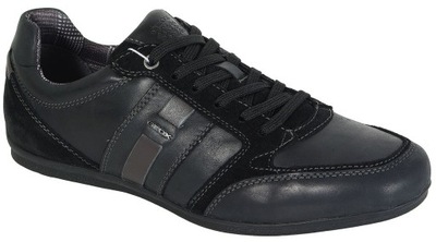 GEOX Houston A Waxed Lea+Suede Black sneakers 42