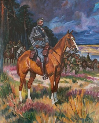 Wojciech Kossak, Piłsudski na kasztance 50x70 cm