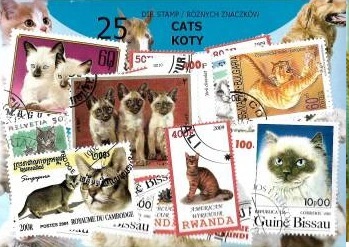 Zestaw 25 znaczków pocztowych - KOTY