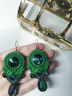 Kolczyki SUTASZ soutache rękodzieło handmade święta zielone szmaragdowe