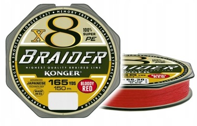 Plecionka Konger BRAIDER X8 0,25mm 150m BLOODY RED 66,30kg 250149025