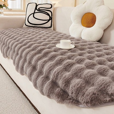 Puszysta poduszka na sofę z futra królika 180 x 90 cm, miękka i gruba narzuta na sofę