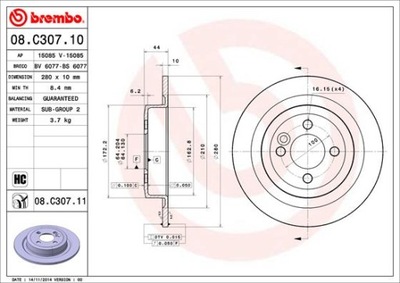 DISKU STABDŽIŲ BREMBO 08.C307.11 