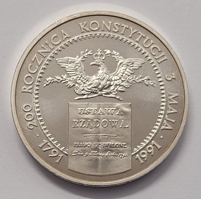 Moneta kolekcjonerska 200 rocznica konstytucji 3 maja rok 1991 SREBRO (27)
