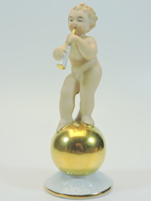 Figurka putto flet złota kula porcelana Gerold