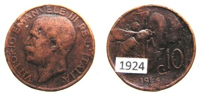 B453. WŁOCHY, 10 CENTESIMI, 1924