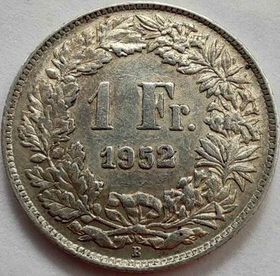 2108r - Szwajcaria 1 frank, 1952 ag