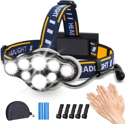 LATARKA CZOŁOWA 18000 LUMENÓW, 8 DIOD LED Z CZERWONYM ŚWIATŁEM