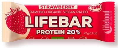 BATON PROTEINOWY Z TRUSKAWKAMI RAW BEZ DODATKU CUKRÓW BEZGLUTENOWY BIO 47 g