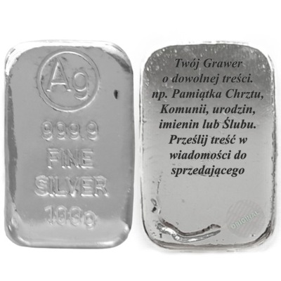 Sztabka inwestycyjna srebrna 100 gram z GRAWERem
