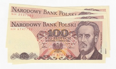 Banknot 100 zł 1986, seria NH, UNC-