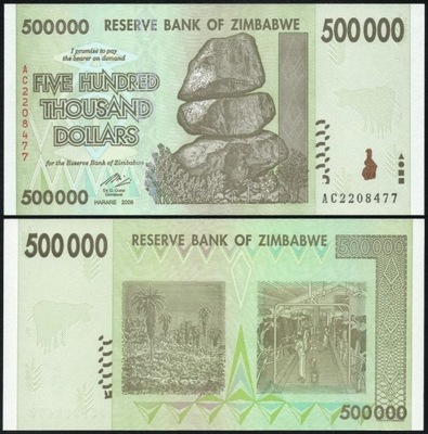 $ Zimbabwe 500000 DOLLARS P-76a UNC 2008