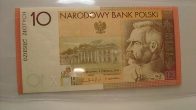 Banknot 10 zł Piłsudski Niepodległość 2008 UNC - brak blistra