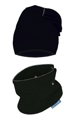 Zestaw elastyczna podwójna czapka M (40-48) + apaszka szalik jesień czarny