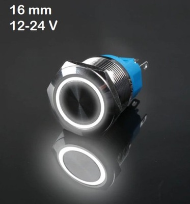 Przycisk przełącznik metalowy 16mm podświetlany LED Biały 12V 24V mo