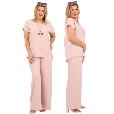 Komplet lniany spodnie bluzka plus size