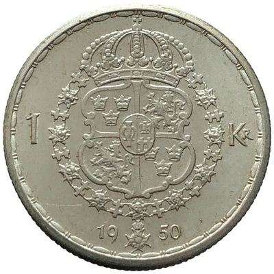 89914. Szwecja, 1 korona, 1950r. - Ag