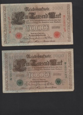 38063 Niemcy 4 banknoty z 1910 roku. 1000 Mark