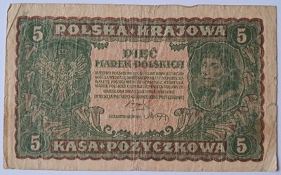 Banknot II RP 5 Marek Polskich 1919 rok II Serja EA