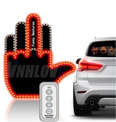 RĘKA DŁOŃ SYGNALIZATOR DO SAMOCHODU ZNAK ŚRODKOWY PALEC WYŚWIETLACZ GESTY