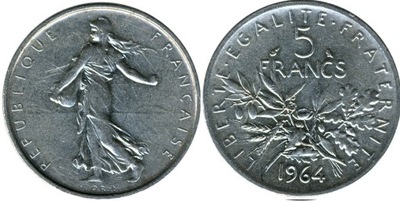 5 franków ( 1964 ) Francja - AG 0,835