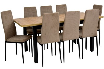 Stół 80x140/180 cm i 8 krzeseł SZTRUKS BEŻOWY