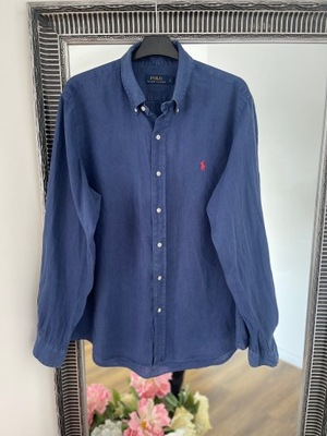 Polo Ralph Lauren klasyczna koszula 100% LEN L granatowa małe logo