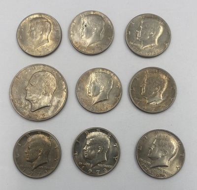 Zestaw monet Dollar 1/2 Dollara 1971-1976 r. 9 szt. USA